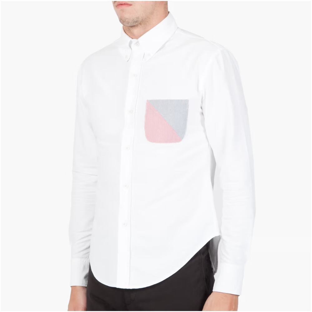 Band of Outsiders White Solid Oxford LS Button Down Shirt split pocket